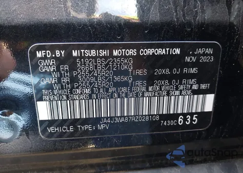 2024 Mitsubishi Outlander Sel 2.5 2Wd from USA, damaged, VIN JA4J3WA87RZ028108